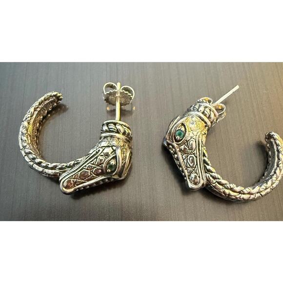 JOHN HARDY Jai Naga Dragon Hoop Earrings | 925 14K accent | Green Gemstone Eyes - Picture 2 of 10